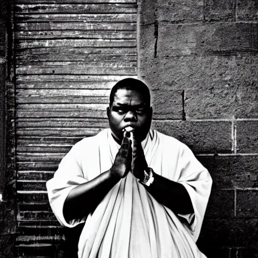 Image similar to The Notorious BIG as a Buddhist monk, award-winning photography