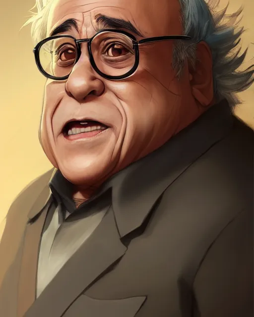 Image similar to anime portrait of Danny devito as an anime man by Stanley Artgerm Lau, WLOP, Rossdraws, James Jean, Andrei Riabovitchev, Marc Simonetti, and Sakimichan, trending on artstation