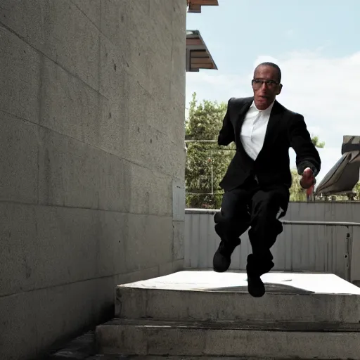 Image similar to gus fring doing parkour