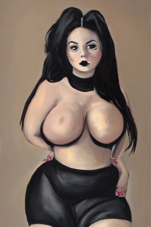Prompt: painting portrait of a cute curvy goth girl