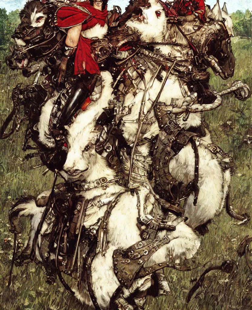 Prompt: portrait of fierce Princess Mononoke, fully clothed in armor, painted by norman rockwell, james gurney, denoised, sharp, architectural