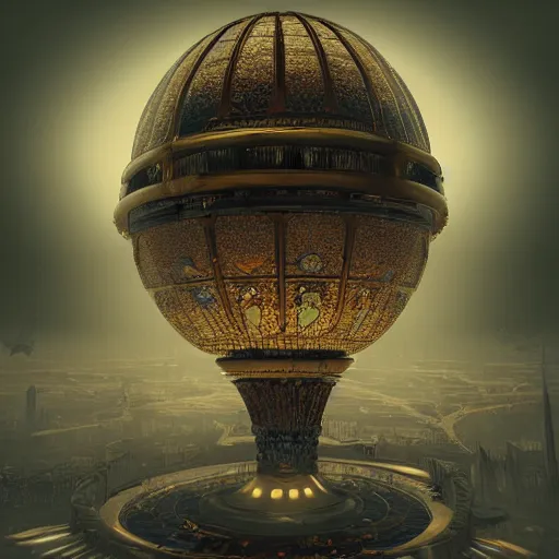 Image similar to enormous flying city in a gigantic faberge egg, sky, steampunk, fantasy art, unreal engine,