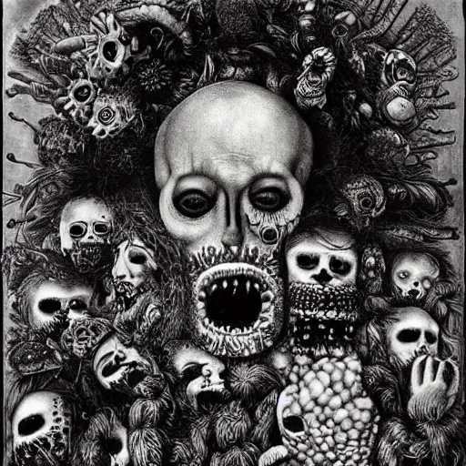 Image similar to punk album cover, no face, psychedelic, black and white, giuseppe arcimboldo