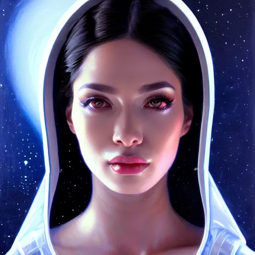 Image similar to a portrait of a very beautiful woman in a spacesuit, Alexandria\'s genesis, shoulder-length black hair, bored, illustration, soft lighting, soft details, painting oil on canvas by mark arian by artgerm, trending on artstation, 4k, 8k, HD