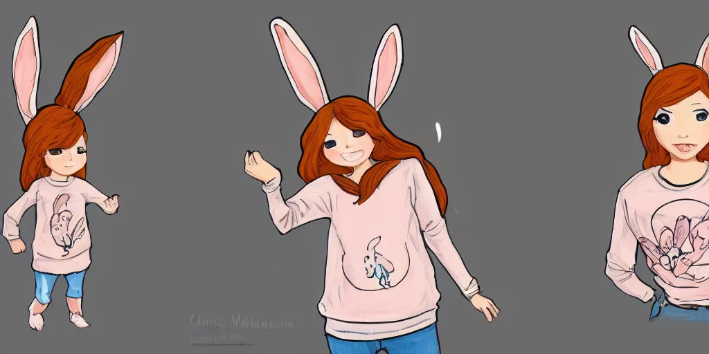 Image similar to women, ginger, cartoon, sweatshirt, concept art, concept art, bunny ears,