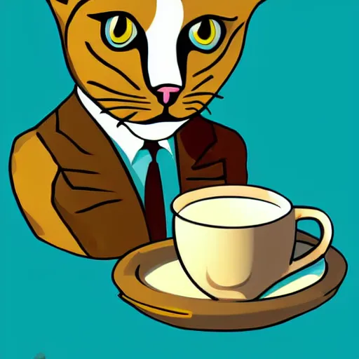 Prompt: A humanoid cat sipping coffee, vector art by Salvador Dali