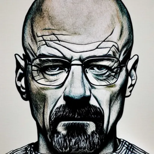 Prompt: walter white covered in acid smoke, colored pencil drawing