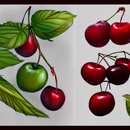 Image similar to artstation drawing render Few fresh cherries