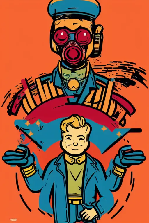 Image similar to fallout 7 6 retro futurist illustration art by butcher billy, sticker, colorful, illustration, highly detailed, simple, smooth and clean vector curves, no jagged lines, vector art, smooth andy warhol style