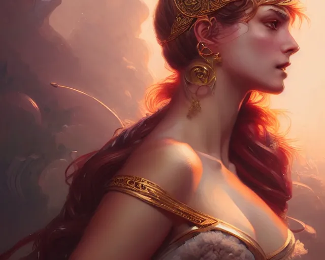 Image similar to portrait of a seductive and powerful aphrodite, detailed intricate illustration, detailed illustration, hd, 4 k, digital art, overdetailed art, by greg rutkowski, by loish, complementing colors, trending on artstation, deviantart