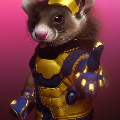 Prompt: A ferret has the Infinity Gauntlet, hyperdetailed, artstation, cgsociety, 8k