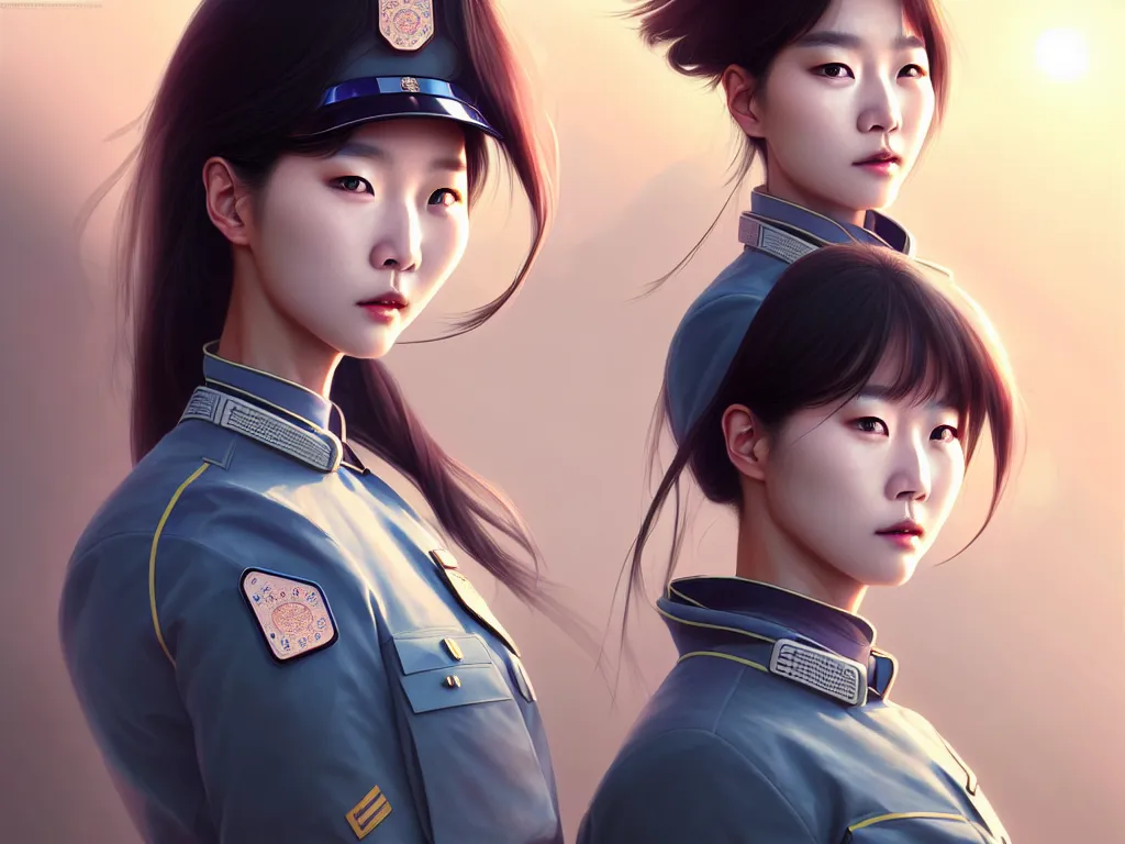 Image similar to portrait futuristic korea police uniform girl, at future neon light rooftop, ssci - fi and fantasy, intricate and very very beautiful and elegant, highly detailed, digital painting, artstation, concept art, smooth and sharp focus, illustration, art by tan zi and ayanamikodon and alphonse mucha and wlop