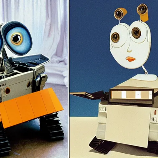 Image similar to wall-e with head of salvador dalí surprised