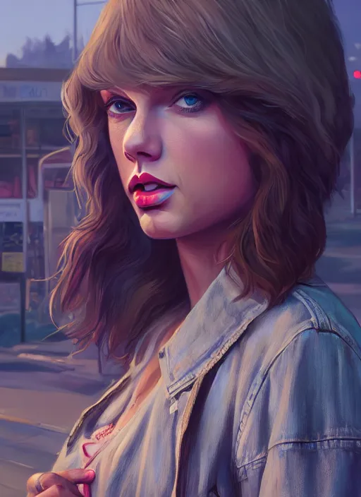 Prompt: Highly detailed full-body portrait of homeless Taylor Swift, in GTA V, Stephen Bliss, unreal engine, fantasy art by Greg Rutkowski, Loish, Rhads, Makoto Shinkai and Lois van baarle, ilya kuvshinov, rossdraws, Mat collishaw, global illumination, radiant light, detailed and intricate environment