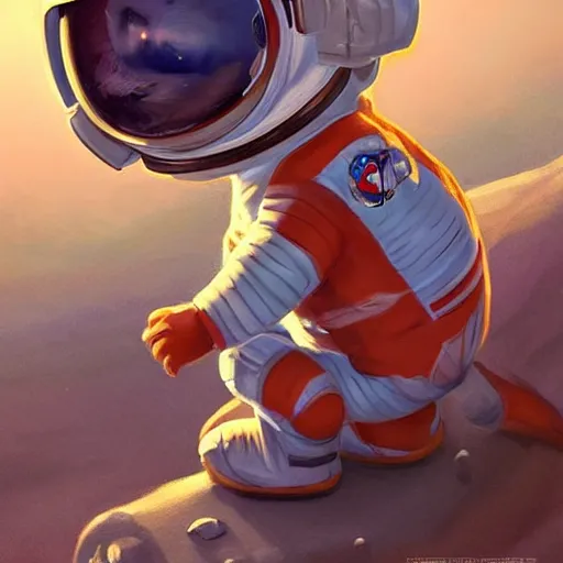 Image similar to an adorable chipmunk in an astronaut suit on the moon, warm lighting with cool shadows, digital painting, detailed, trending on artstation, in the style of dominik mayer thomas dubois, gaston bussiere