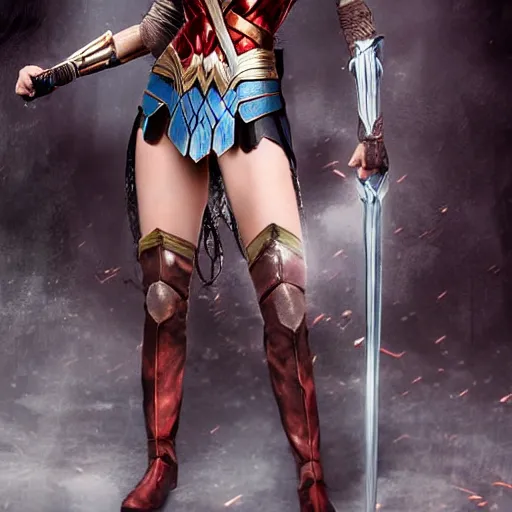 Image similar to Gal Godot Wonder Woman cosplaying as Malenia, Blade of Miquella, Goddess of Rot in Elden Ring by FromSoftware