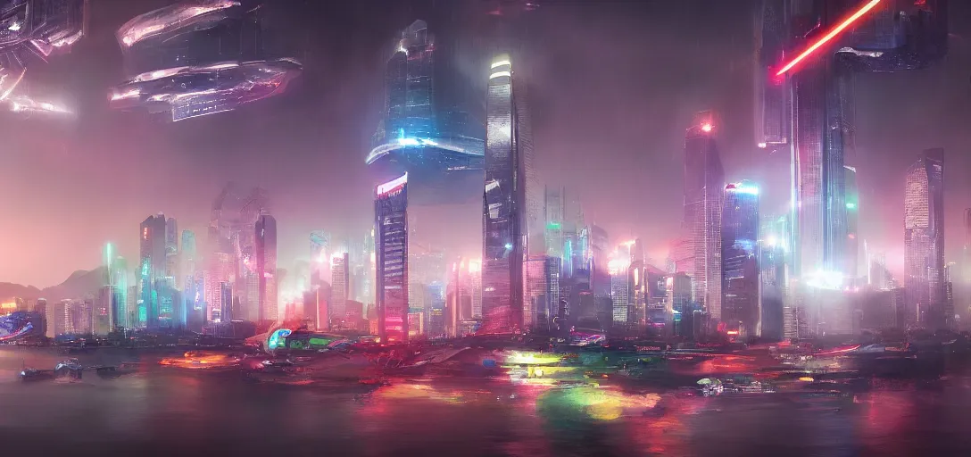 Prompt: Hong Kong Concept Art, futuristic, sci-fi, vibrant colors, 8k photorealistic, HD, high details, trending on artstation