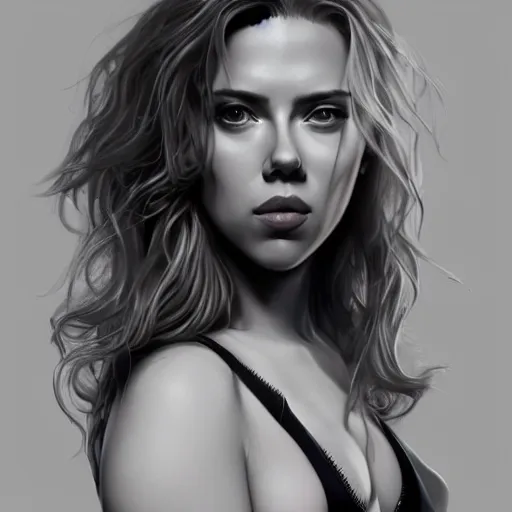 Image similar to scarlett johansson in a black swimsuit, intricate, elegant, highly detailed, digital painting, artstation, concept art, smooth, sharp focus, illustration, art by artgerm and greg rutkowski