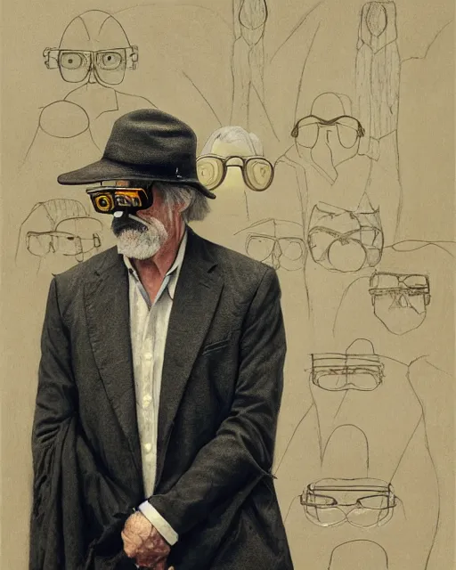 Image similar to Portrait Sam Elliott wearing safety goggles and black cloat by charlie bowater elina brotherus greg rutkowski Dan Witz paul klee jamie wyeth victo ngai