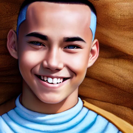 Image similar to beautiful serene intricate photograph of sokka from the water tribe as an inuit young man with light blue eyes, smiling confidently, relaxing on the beach, golden hour, soft focus, 8 k, art by irakli nadar, hyperrealism, hyperdetailed, ultra realistic