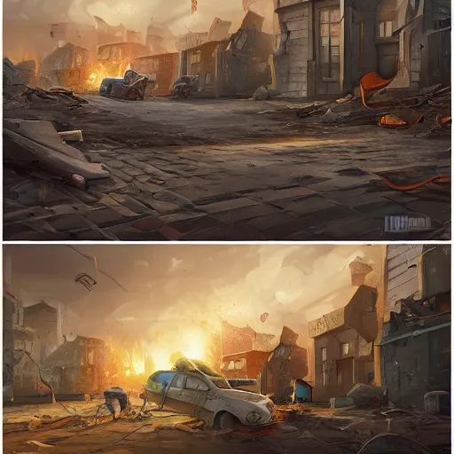 Image similar to mouse apocalypse, abandoned city, burning cheese, artwork by Michal Lisowski, award winning illustration, highly detailed, trending on artstation @dbj