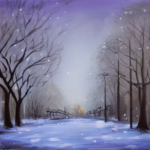 Image similar to winter in the city, by bob ross