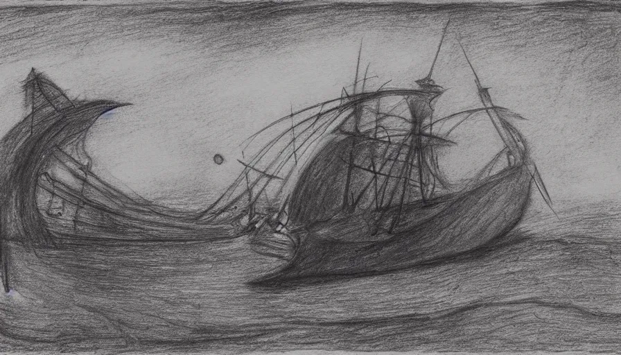 Prompt: ship on an alien planet, 1 9 th century charcoal and pencil drawing