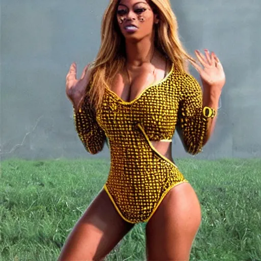 Image similar to bee with human face resembling beyonce bee costume