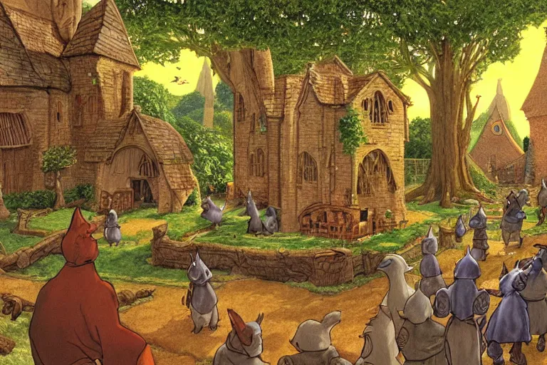 Prompt: an elaborate and dense scene from redwall abbey by brian jacques