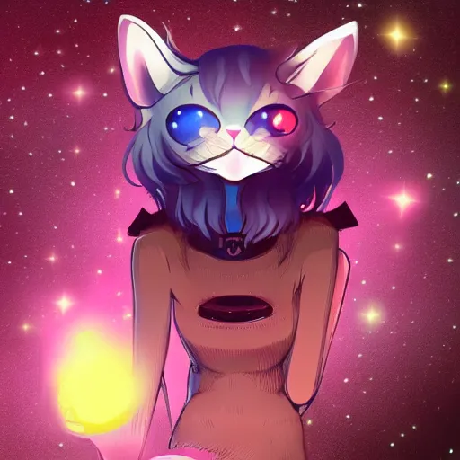 Prompt: the vtuber spork of love, a space cat who sings, featured on artstation