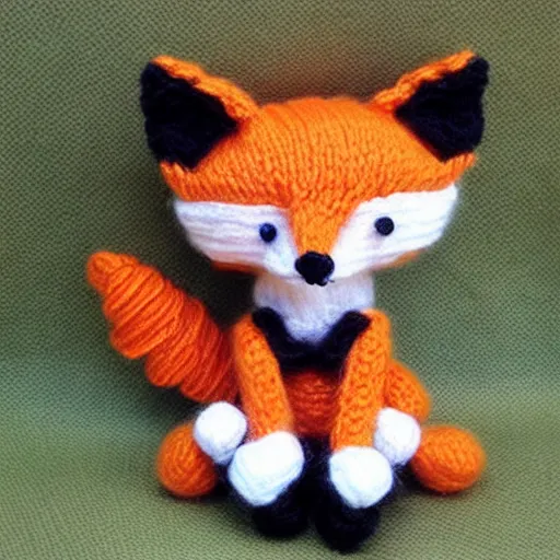 Prompt: cute fox made of yarn