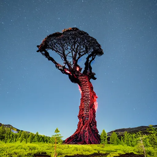 Image similar to giant tree of life being consumed by ice lava