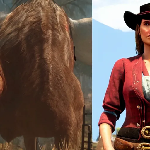 Image similar to natalie portman in red dead redemption 2, character render, full body shot, highly detailed, in game render