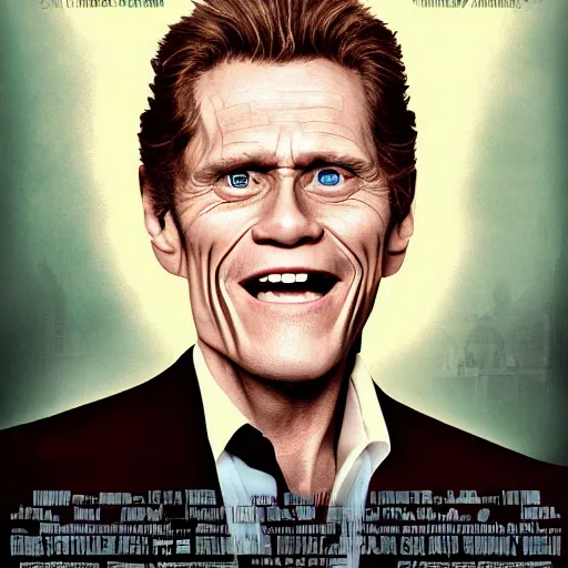 Image similar to movie poster of william dafoe as an anthropomorphic singing rat