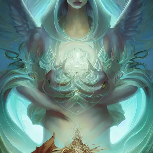 Prompt: a gorgeous emanation from angelarium, symmetry composition, by pete mohrbacher and artgerm and wlop, digital art, highly detailed, intricate, fantasy, mystical, Trending on Artstation HQ, deviantart, unreal engine, 4K UHD image