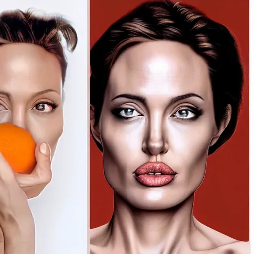 Image similar to an orange with the face of angelina jolie