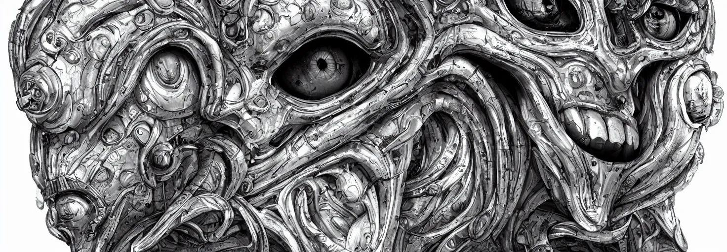 Image similar to engineer alien face by Artgerm, alien, highly detailed, symmetrical long head, smooth marble surfaces, detailed ink illustration, raiden metal gear, cinematic smooth stone, deep aesthetic, concept art, post process, 4k, carved marble texture and silk cloth, latex skin, highly ornate intricate details, moody lighting, hr geiger, hayao miyazaki, by Artgerm