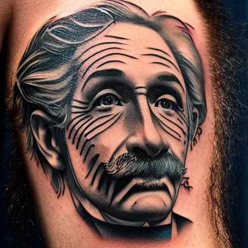 Prompt: face tattoo einstein portrait