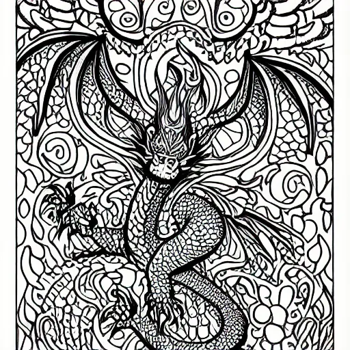 Image similar to professional adult coloring page of a dragon