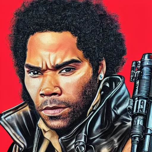 Image similar to detailed accurate portrait of lenny kravitz as han solo, star wars movie still, high resolution image, dc comics art style, deviantart trends, 8 k