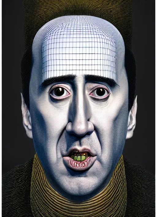 Prompt: hyper detailed 3d render like an Oil painting - Portrait of nicholas cage as an anthropomorphic pickle by Jacek Yerka, Mariusz Lewandowski, Houdini algorithmic generative render, Abstract brush strokes, Masterpiece, Edward Hopper and James Gilleard, Zdzislaw Beksinski, Mark Ryden, Wolfgang Lettl, hints of Yayoi Kasuma, octane render, 8k