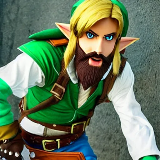 Prompt: link from the legend of zelda with a beard