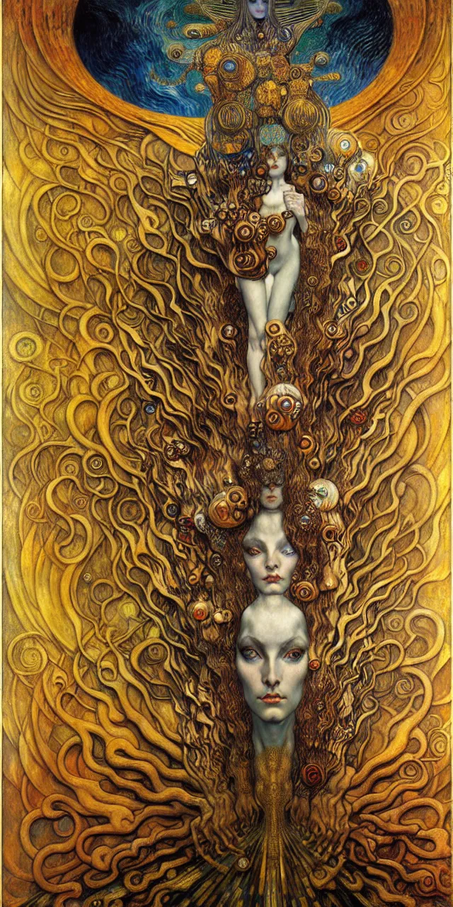 Image similar to Divine Chaos Engine by Karol Bak, Jean Delville, William Blake, Gustav Klimt, and Vincent Van Gogh, symbolist, visionary