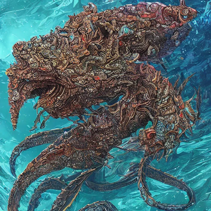 Image similar to underwater sea leviathan full body, d & d style, trending on artstation, intricate, highly detailed, vivid painting, colorful