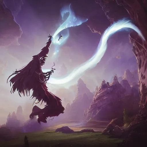 Image similar to magical pen, magic smoke trails on the magical pen, epic fantasy style, in the style of Greg Rutkowski, hearthstone artwork