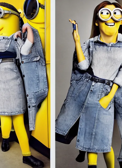 Image similar to minions themed fashion, high quality fashion magazine photo