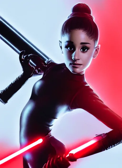 Image similar to Photo of Ariana Grande with a red lightsaber, Star Wars concept art, trending on artstation, dramatic lighting, photo-realistic