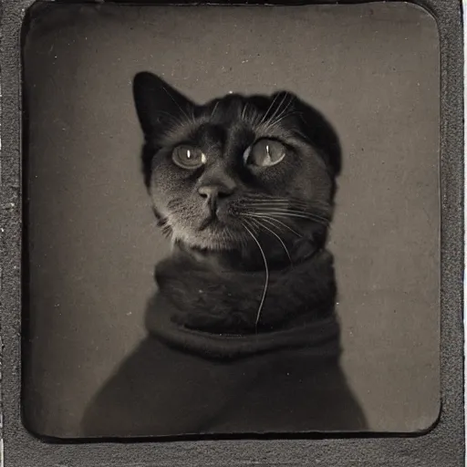 Image similar to ambrotype of a cat wearing a hat.