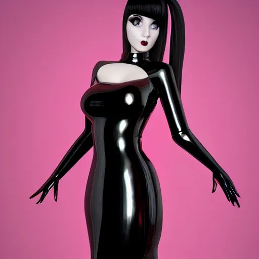 Prompt: curvy feminine hot goth cutie in a sublime elegant polished sequined black latex neck-high or tube-top floor length gown with red trim, thin waist, cgsociety, photorealistic, comfy ambience, idealistic, 16k, smooth, sharp focus, trending on ArtStation, volumetric lighting, fully clothed, worksafe