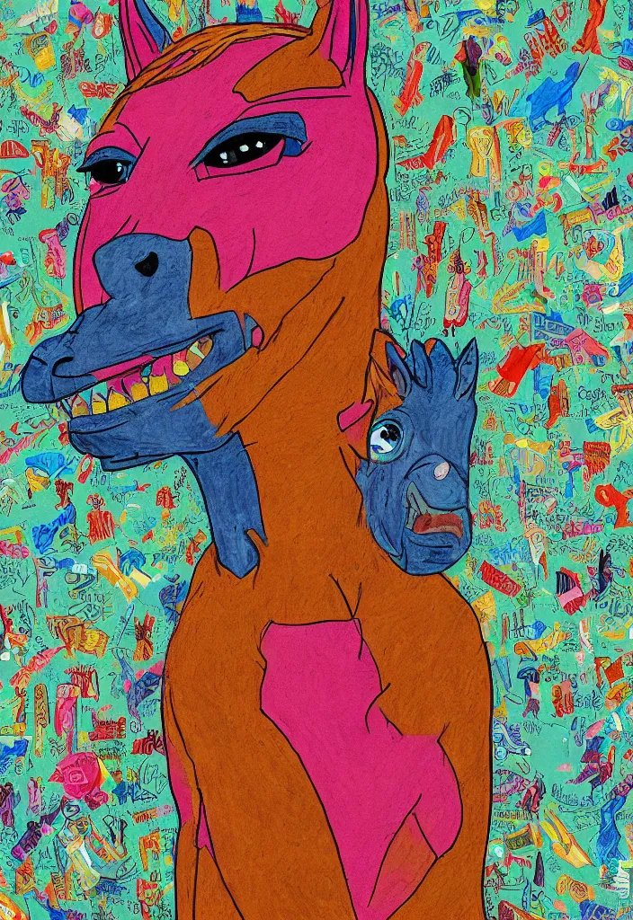 Image similar to portrait of bojack horseman, award winning hyper detailed outsider art